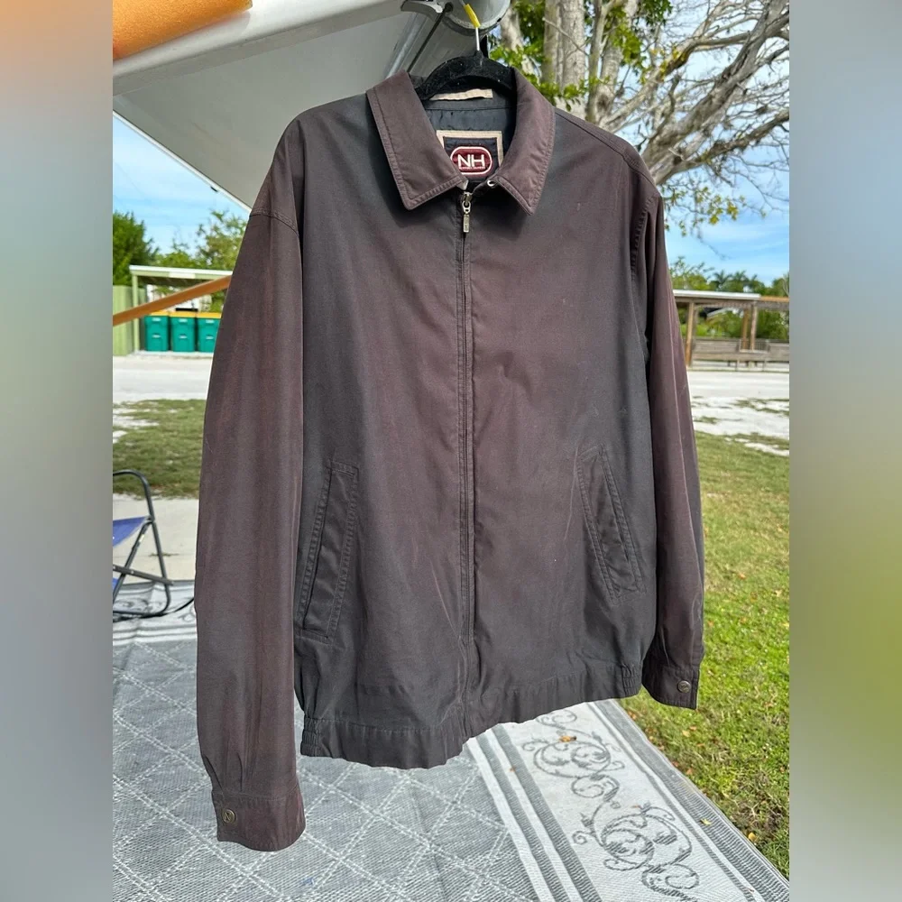 NEWPORT HARBOR Microfiber Brown Bomber Style Jacket Lined 5 Pockets Mens Size XL